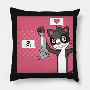 Cute Cat Proudly Holding Dead Mouse (Variant 1) Pillow