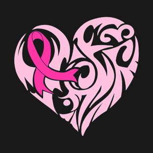 Cute Ribbon And Heart Support Breast Cancer Awareness Product T-Shirt