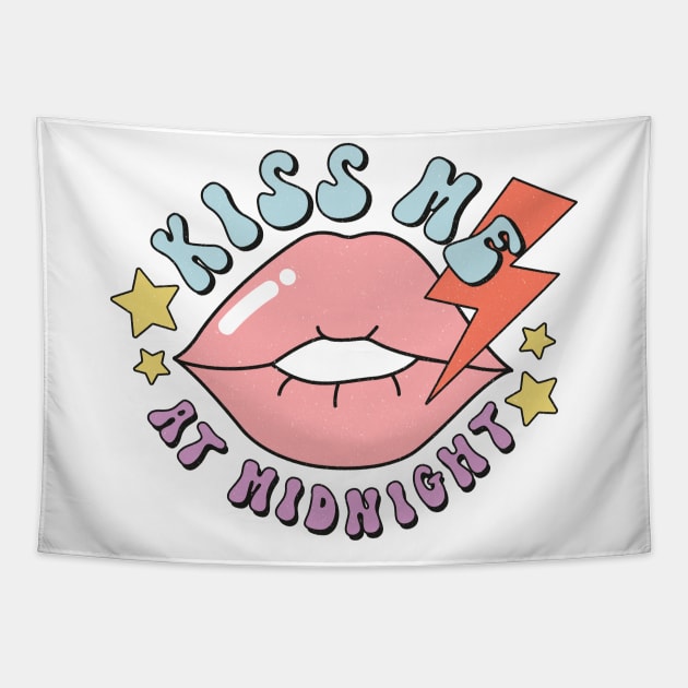 Kiss me at midnight Retro Lip New Years Eve Gift Tapestry by BadDesignCo