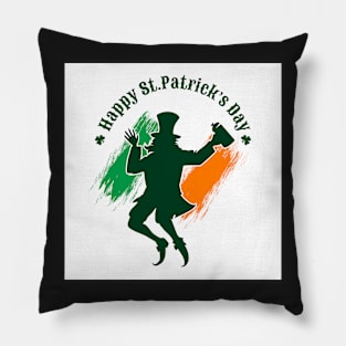 Saint Patricks Day emblem with joyful leprechaun. Pillow