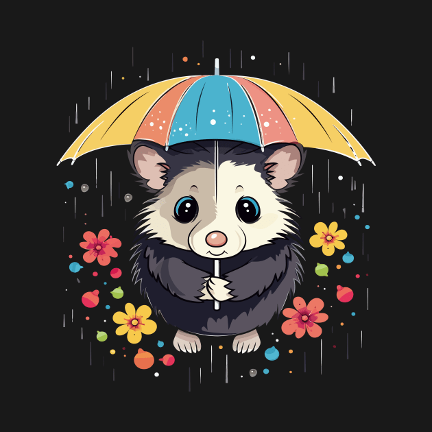 Opossum Rainy Day With Umbrella by JH Mart