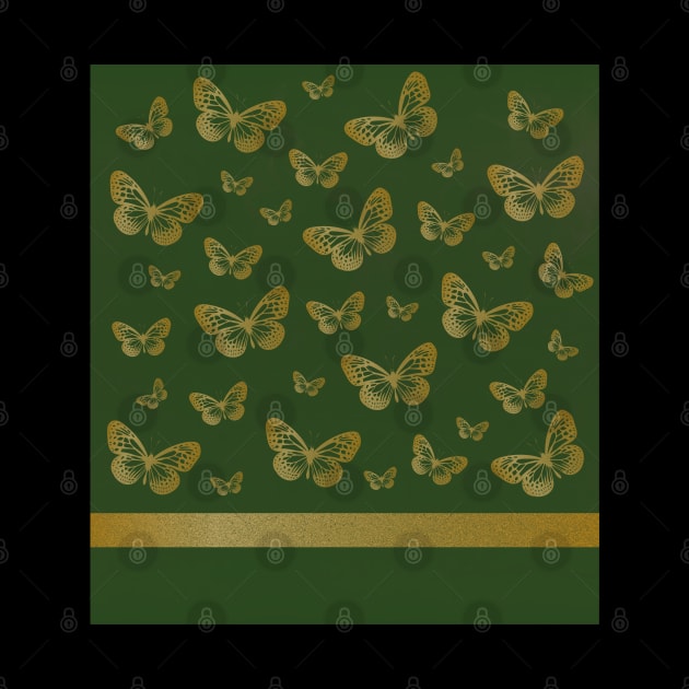 Gold Butterflies | Emerald Green Marble by Wintre2