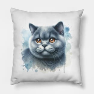 British Shorthair - Watercolor Cat Pillow