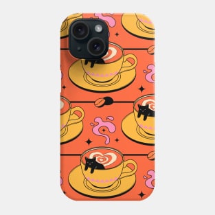 Cappuccino Black Cat Pattern in orange Phone Case