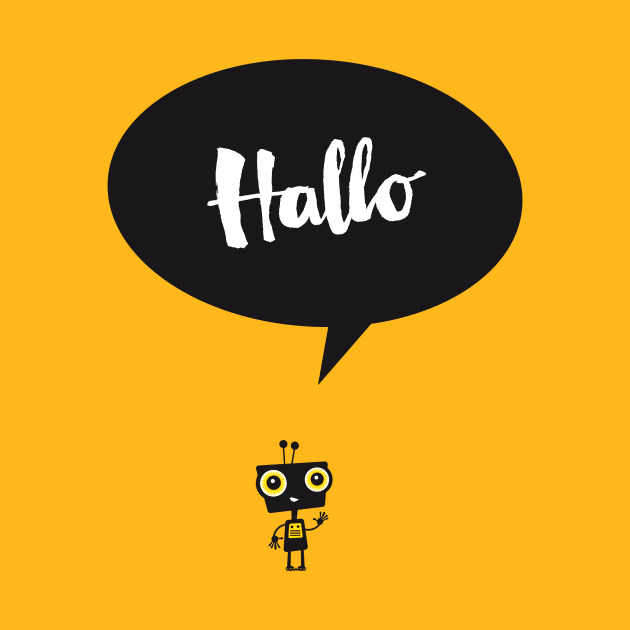 Little robot with speech bubble and typography by Piakolle