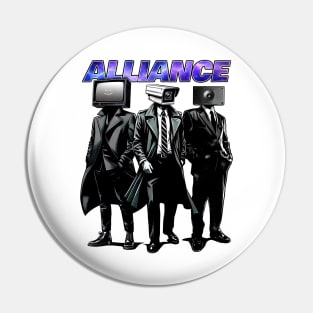 The alliance, skibidi toilet themed cameraman, tvman and speakerman Pin