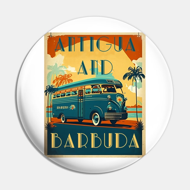 Antigua and Barbuda Vintage Travel Art Poster Pin by OldTravelArt