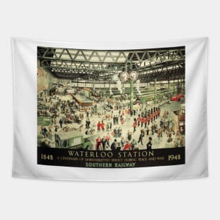 ENGLAND Old Waterloo Train Station Advertisement Vintage Railway Tapestry