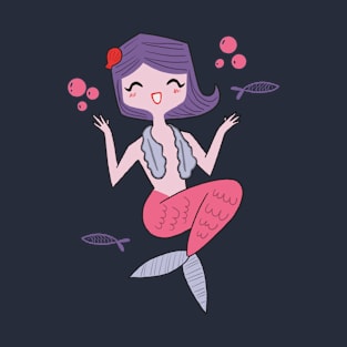 Cute Mid Century Modern Inspired Mermaid Drawing T-Shirt