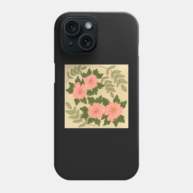 Pink hollyhocks in the shade Phone Case by FrancesPoff