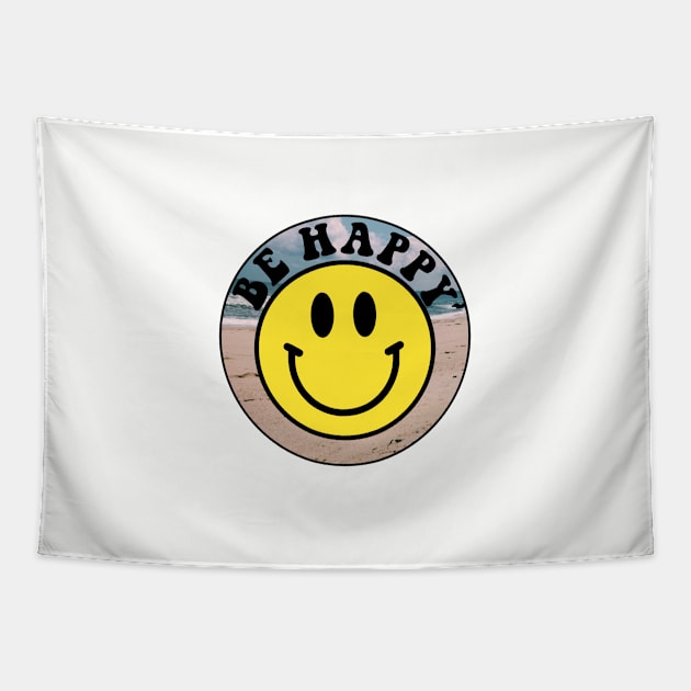 Be Happy Smiley Face Beach Tapestry by lolsammy910