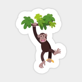 Cute chimpanzee in jungle hanging cartoon Magnet