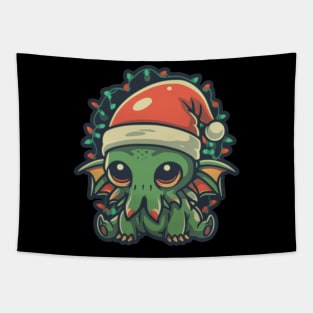 Chibi Christmas Cthulhu Tapestry