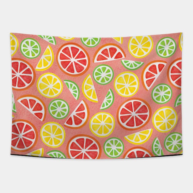 Vitamin C Super Boost - Citric Fruits on Peach Tapestry by ToiledeLina