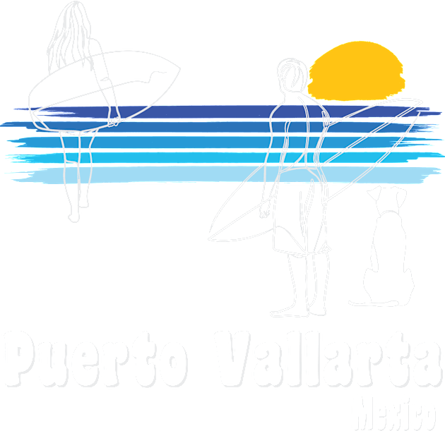 Puerto Vallarta, Mexico Surfing Surf Guy, Girl with dog Kids T-Shirt by Surfer Dave Designs