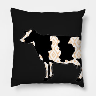 Rustic Yellow Aztec Dairy Cow Silhouette  - NOT FOR RESALE WITHOUT PERMISSION Pillow