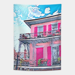 Watercolor Pink New Orleans French Quarter Nola Home Tapestry