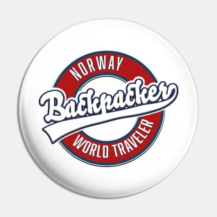 Norway backpacker world traveler logo. Pin