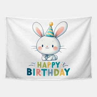 Kawaii Happy Birthday White Bunny Rabbit Party Tapestry