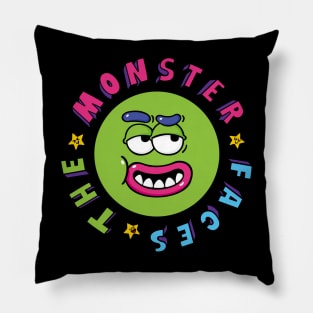 Funny Green Monster Face With Smiling Eyes Pillow