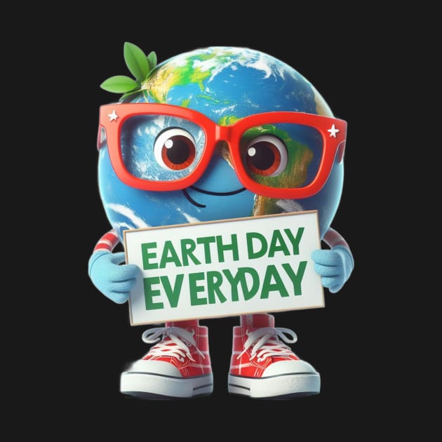 Earth Day Every Day Cute Earth Wearing Red Glasses and Sneakers by Chahrazad's Treasures