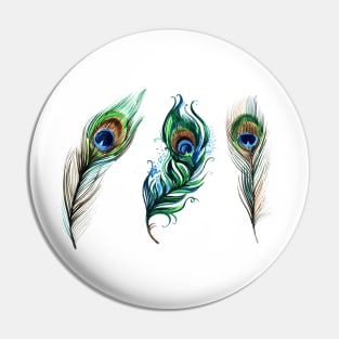 Peacock Feather Hand Drawn Pin