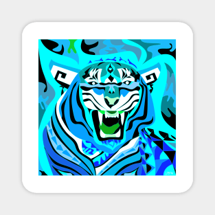 blue fire bengal tiger ecopop in chine pattern art Magnet