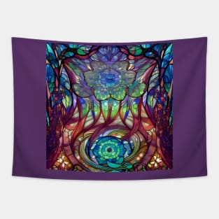 Beautiful Colorful Stained Glass Roses Tapestry