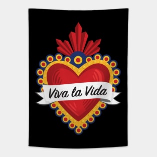 Mexican Sacred Heart II / "Viva la Vida" Frida Kahlo's Quote in Spanish by Akbaly Tapestry