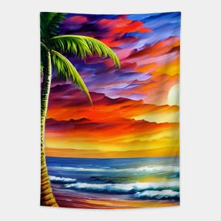 Sunset Palm Seaside Tropical Landscape Tapestry