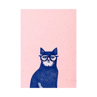 Terry the Hipster Cat Retro Poster Vintage Art Pastel Wall Blue Pink Illustration T-Shirt