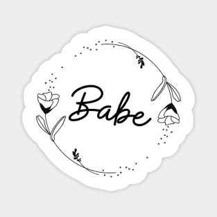 Babe with flowers, black and white print, Magnet