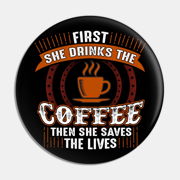 Quote First Coffee Pin by Alvd Design