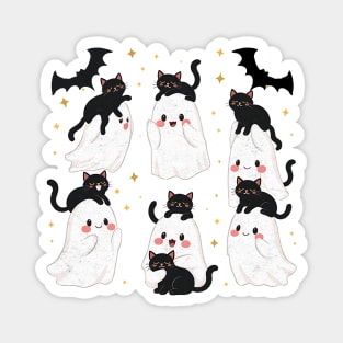 Kawaii Ghosts with Playful Black Cats Halloween Design Magnet