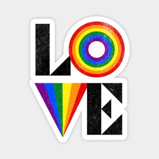 Retro LOVE LGBTQIA Rainbow Flag Distress Magnet