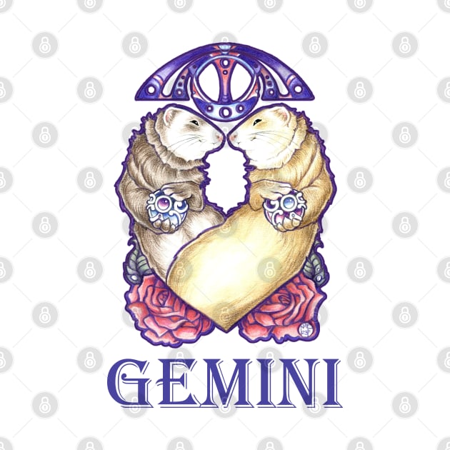 Ferret Gemini Zodiac Sign - With Zodiac Name by Nat Ewert Art