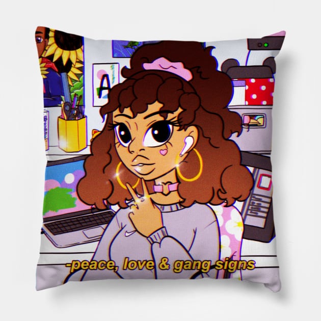 -peace, love & gang signs Pillow by aliyahart