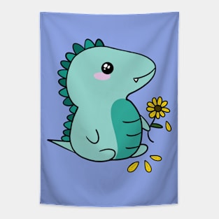 Chibi Dinosaur Sunflower Loves me, Loves me not design Tapestry