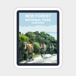 New Forest, Hampshire ponies, horses gift. New Forest Travel poster Magnet