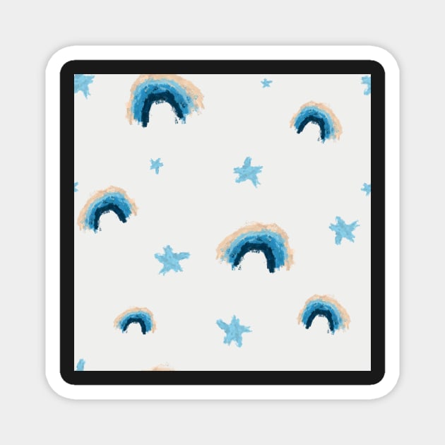 Blue and Peach Pastel Rainbows and Stars Magnet by MSBoydston