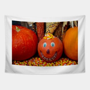 Halloween Smiling Pumpkin With Candy Tapestry