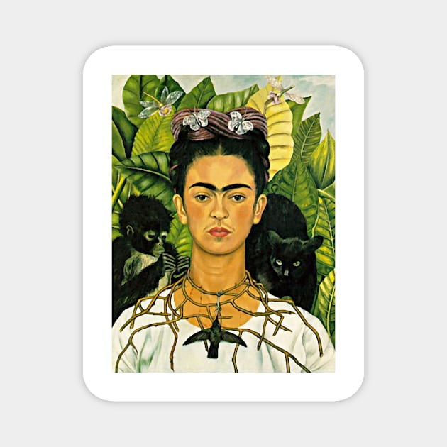 Frida Kahlo Self-Portrait with Thorn Necklace and Hummingbird 1940 Art Print Magnet by ZiggyPrint