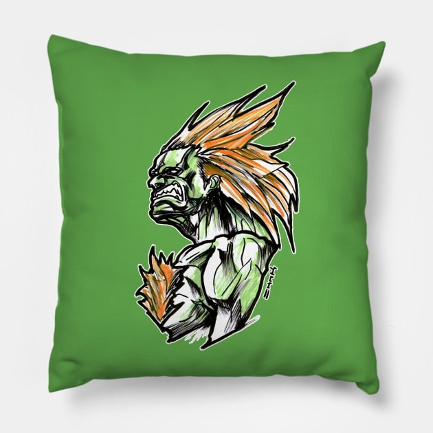 Blanka Street Fighter Pillow by sketchnkustom