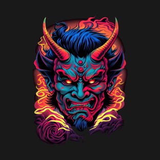 Synthwave Retrowave Japanese Demon Hannya Yokai Oni Mask T-Shirt