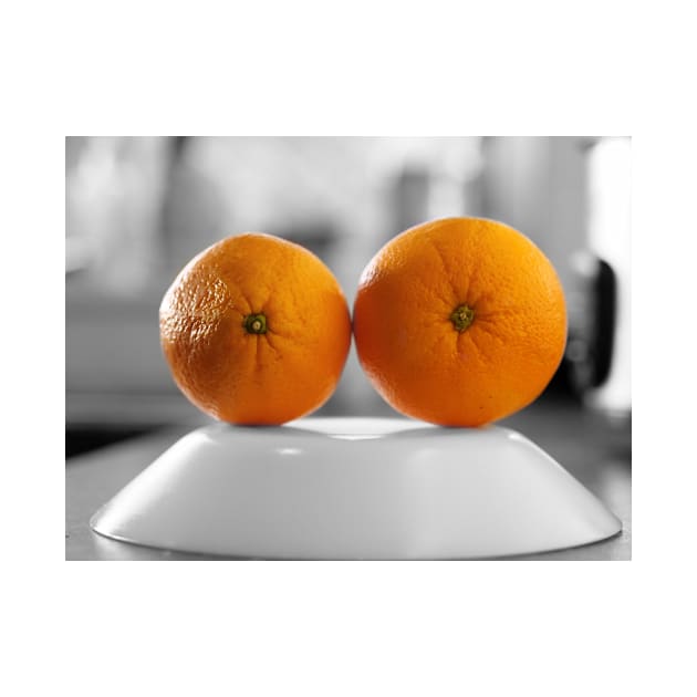 Oranges with a black and white background set on the plate by fantastic-designs