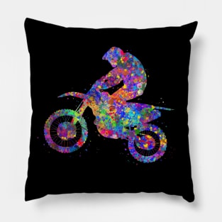 Motocross dirt bike watercolor art Pillow