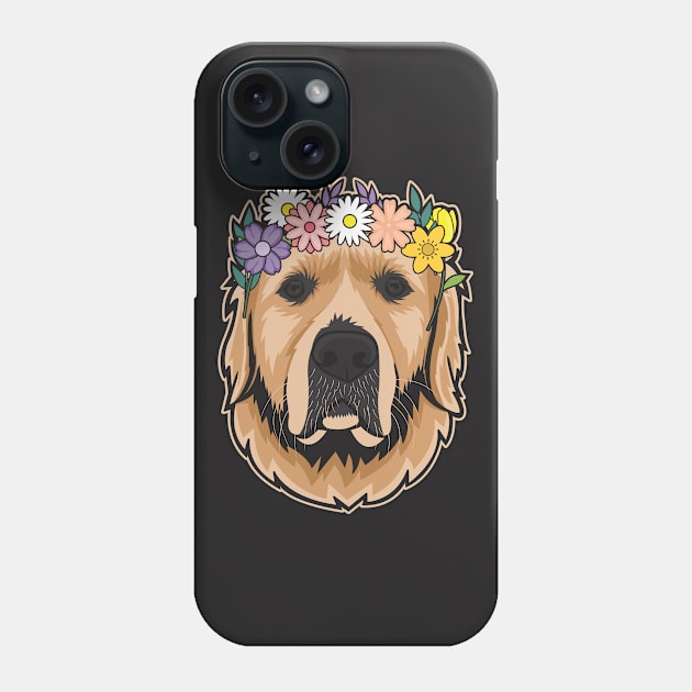 Golden Retriever Wearing A Flower Crown Phone Case by Dogiviate