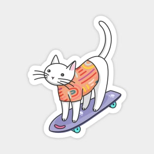 Catsville stories: skateboarding little white cat Magnet