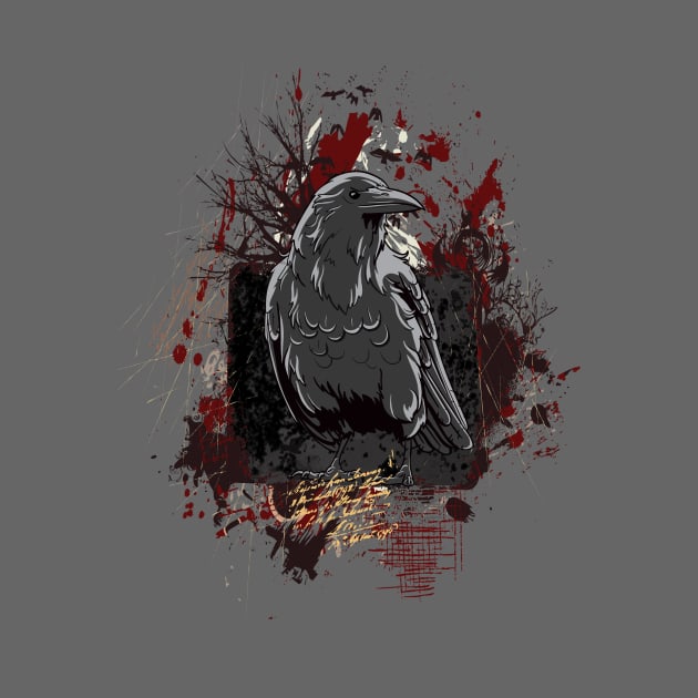 The Crow Grunge Design with Blood Splatters and Trees by ddtk