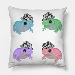 Colorful Frogs in Cowboy Hats Pillow